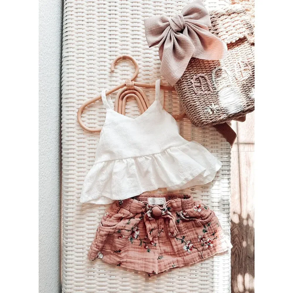Zara Baby Muslin Mauve Floral Shorts + Peplum Gauzy Top 6-12mths